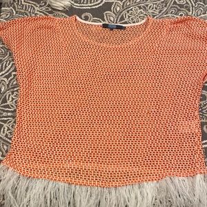 Adorable ladies orange w white feather trim blouse from Anthropology